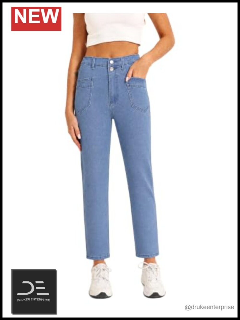 High Waisted Straight Leg Jeans Women Stretchy Denim Raw Hem
